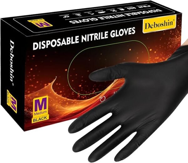 Gloves Disposable Latex Free, Nitrile Gloves 100 Pcs, Black Cleaning Gloves, Powder Free Food Prep Gloves, Large