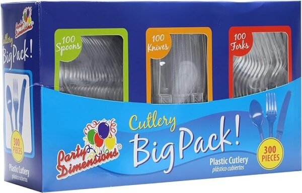 Party Dimensions 300 Count Plastic Cutlery Combo Box, Disposable Clear Plastic Silverware Utensils Set