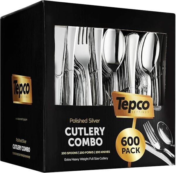 600 Plastic Silverware Set - Plastic Cutlery Set - Disposable - Flatware Set - 200 Forks - 200 Spoons - 200 Knives - Heavy Duty - Party Bulk - Silver