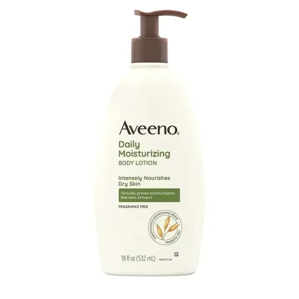 Aveeno Daily Moisturizing Body Lotion with Soothing Oat and Rich Emollients to Nourish Dry Skin, Fragrance-Free, 18 fl. oz 18 Fl