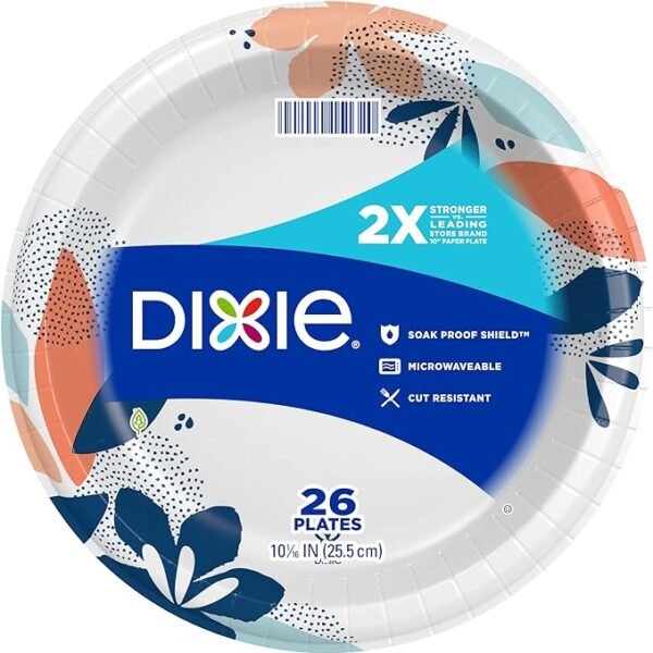 Dixie Large Paper Plates, 10 Inch, 26 Count, 2X Stronger
