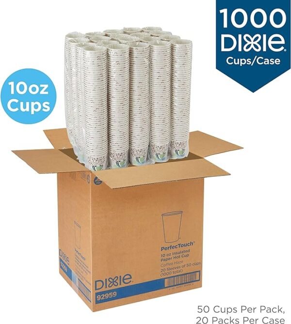 Dixie PerfecTouch 10 Oz. Insulated Paper Hot Coffee Cup by GP PRO (Georgia-Pacific), Coffee Haze, 92959, 1,000 Count (50 Cups Per Sleeve, 20 Sleeves Per Case), Coffee Haze