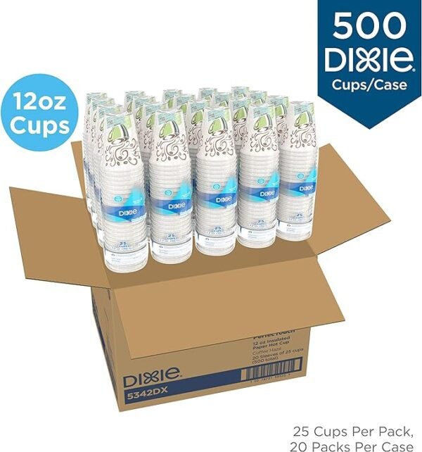 Dixie PerfecTouch 12 Oz Insulated Paper Hot Coffee Cup by GP PRO (Georgia-Pacific), Coffee Haze, 5342DX, 500 Count (25 Cups Per Sleeve, 20 Sleeves Per Case)