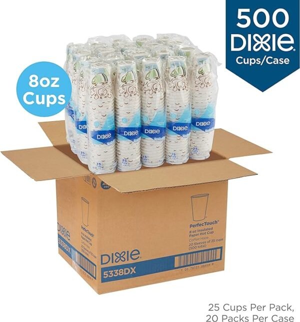 Dixie PerfecTouch 8 oz. Insulated Paper Hot Coffee Cup by GP PRO (Georgia-Pacific), Coffee Haze, 5338DX, 500 Count (25 Cups Per Sleeve, 20 Sleeves Per Case)