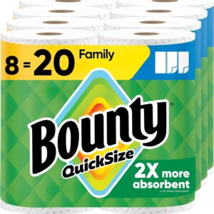 Bounty Quick Size Paper Towels, White, 8 Family Rolls = 20 Regular Rolls (Packaging May Vary)