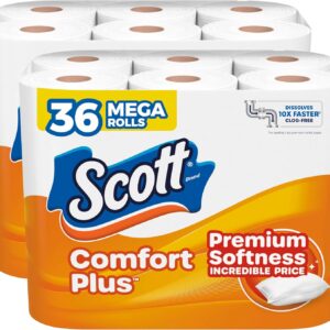 Scott ComfortPlus Toilet Paper, 48 Double Rolls, 231 Sheets per Roll, Septic-Safe, 1-Ply Toilet Tissue